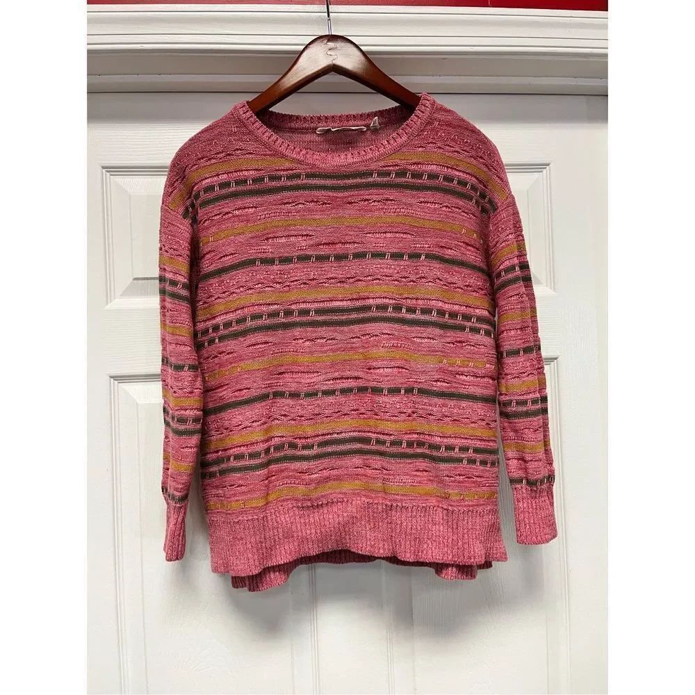 Soft Surroundings Pink Textured Knit Crew Neck Sweater sz PL EUC